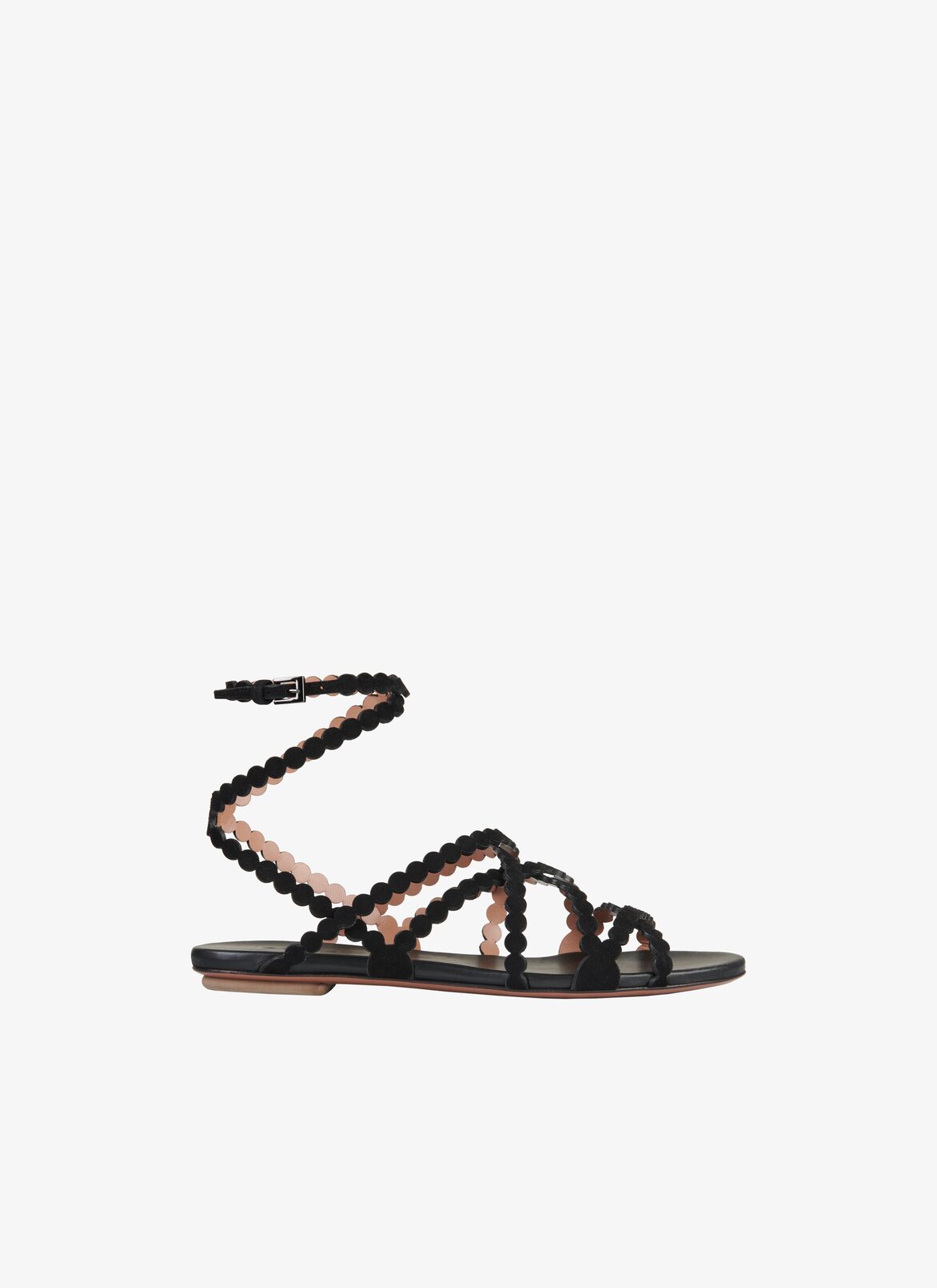 Flat suede leather sandals ALAÏA BLACK FLAT SUEDE LEATHER SANDALS
